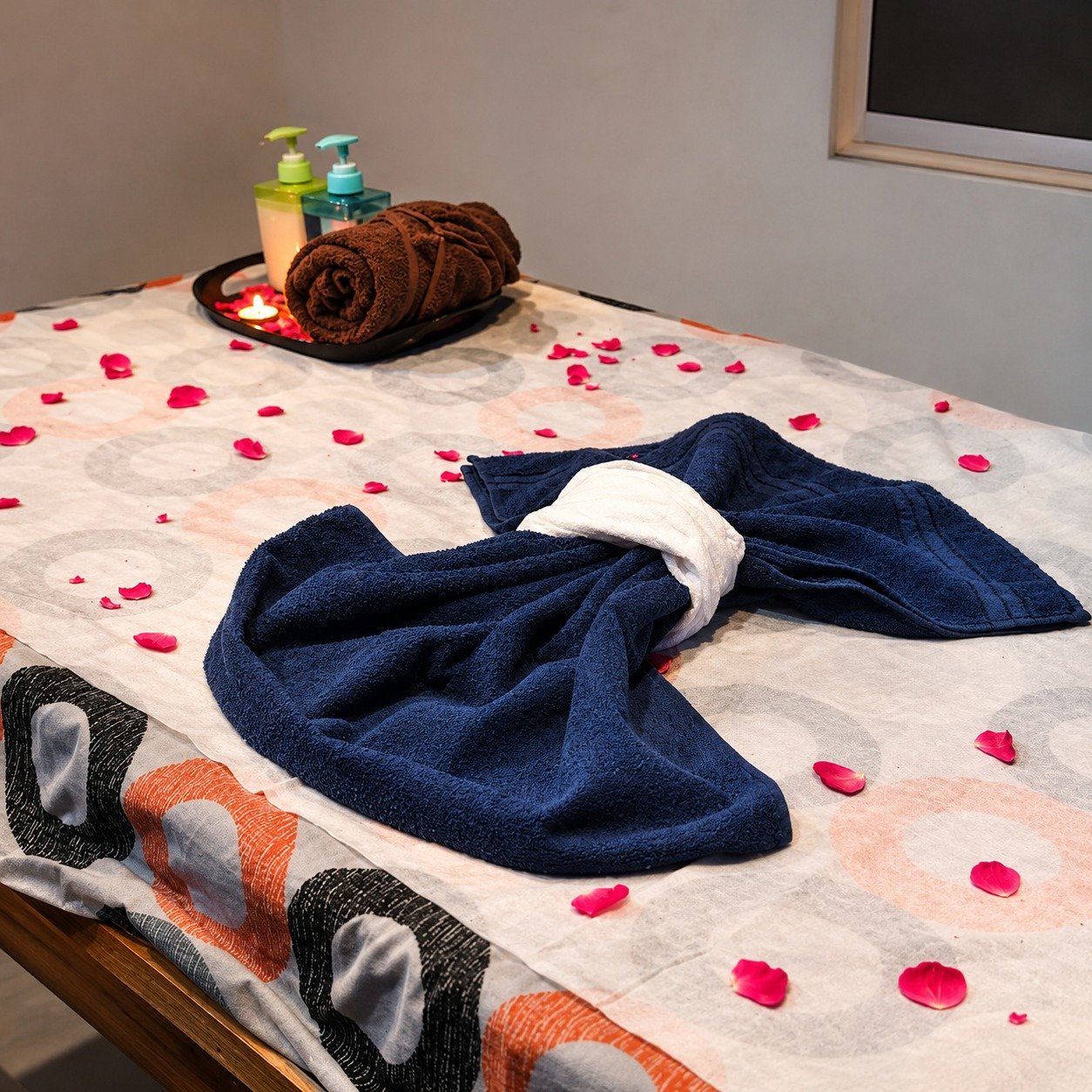 Fresh towels and oils setup
